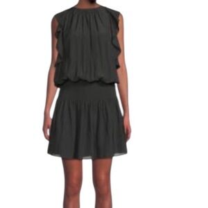 Ramy Brook NewYork Rembi Shirred Blouson Black Sleeveless Midi Dress